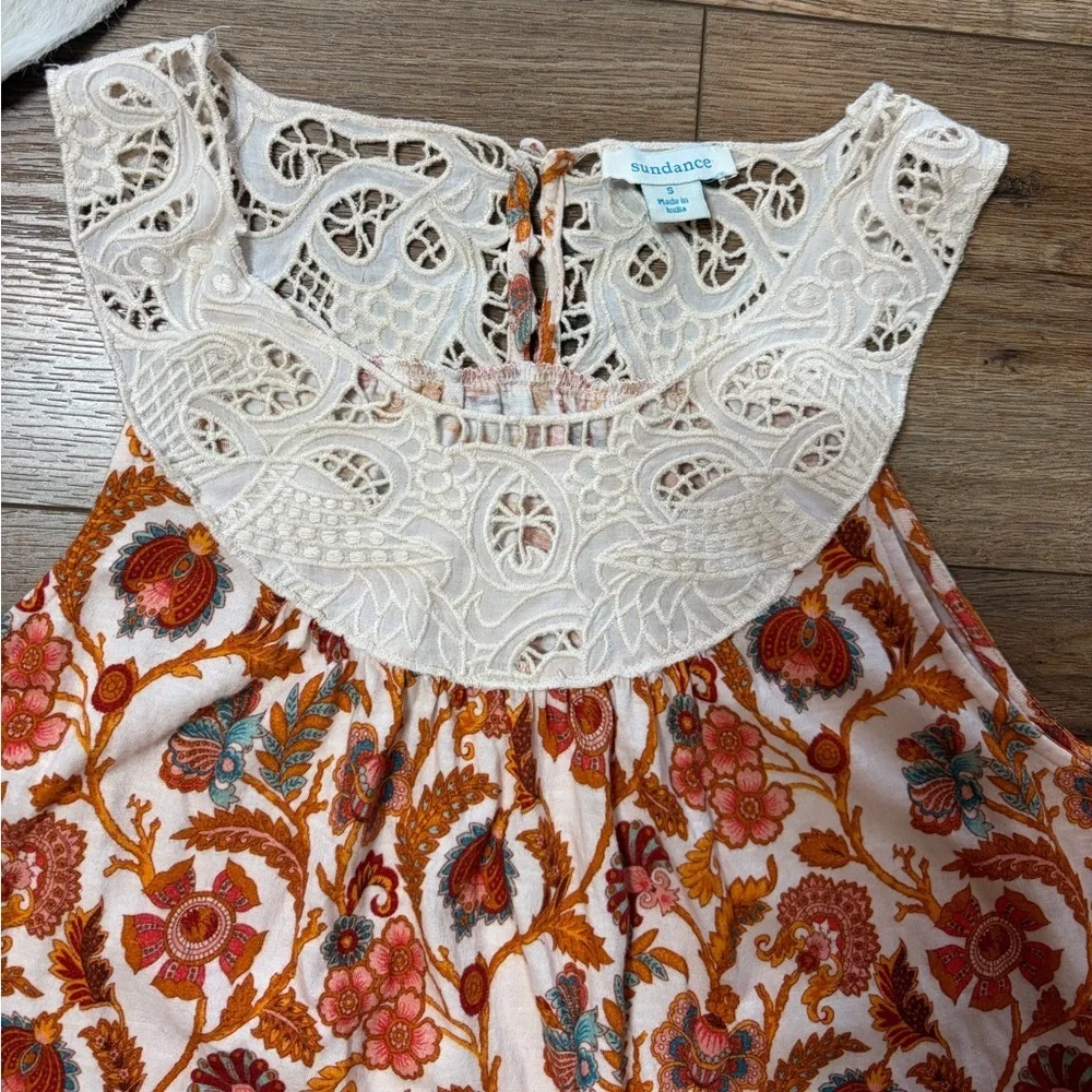 Sundance Catalog Orange Paisley Lace Yoke Sleeveless croquette boho Top